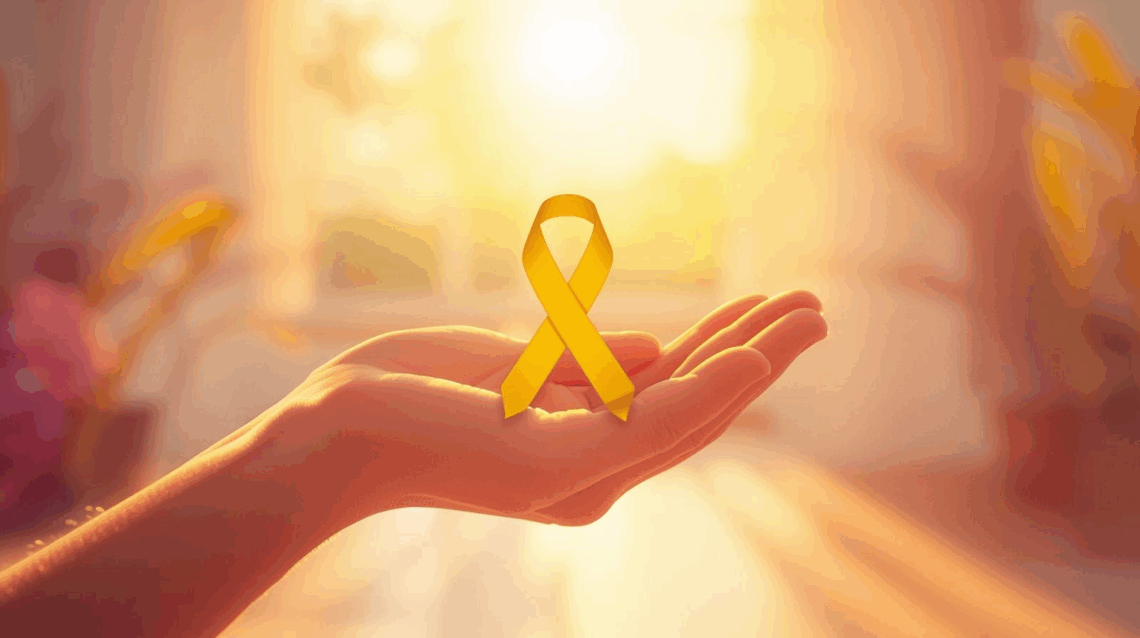 Pessoa segurando um laço amarelo, símbolo do Setembro Amarelo, em campanha de conscientização sobre saúde mental e valorização da vida.